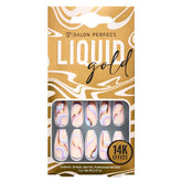 A front view of Salon Perfect Liquid Gold Purple Swirl Artificial Nail set in packaging
